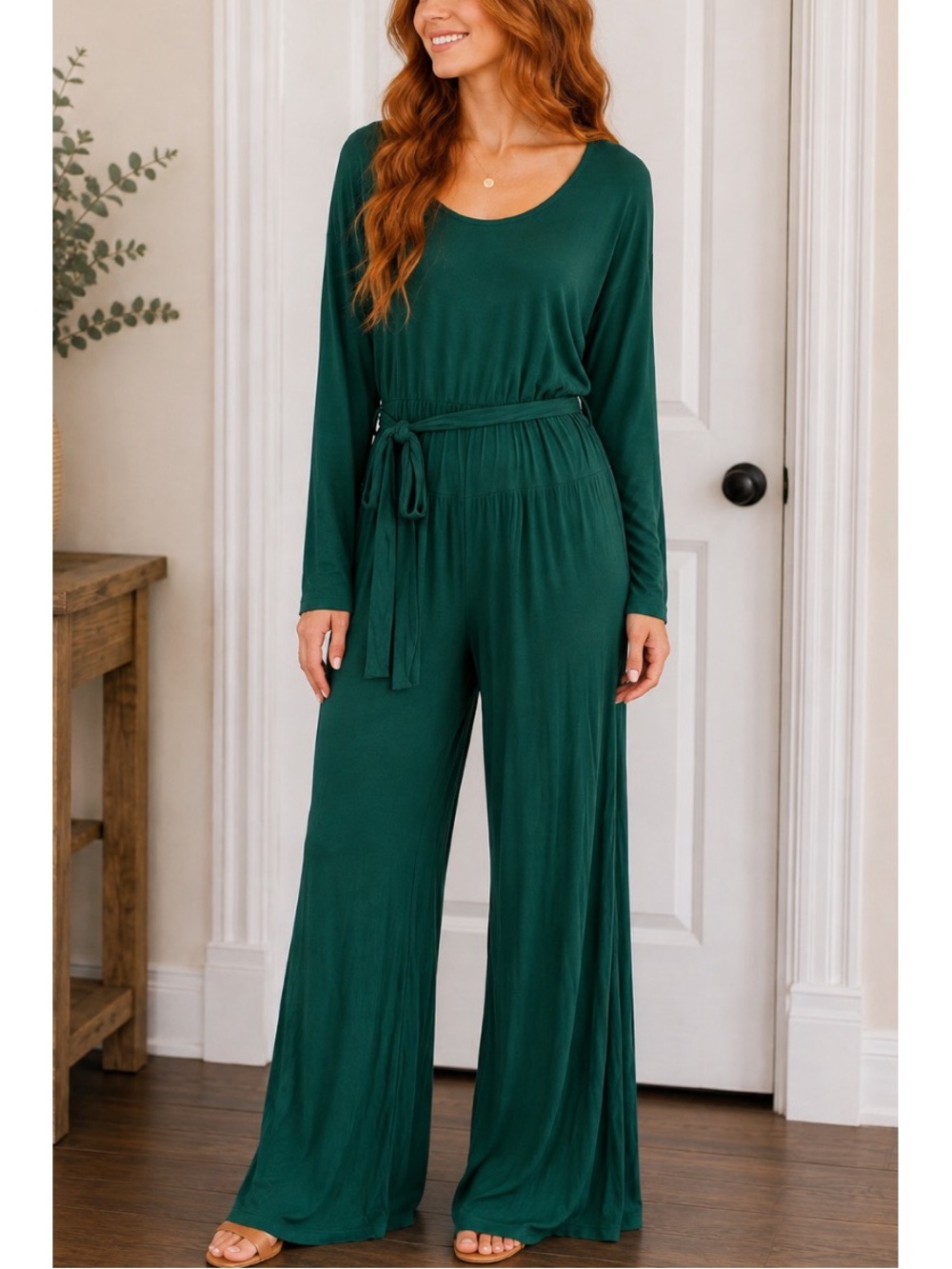 White Birch Dark Green Long Sleeve Jumpsuit